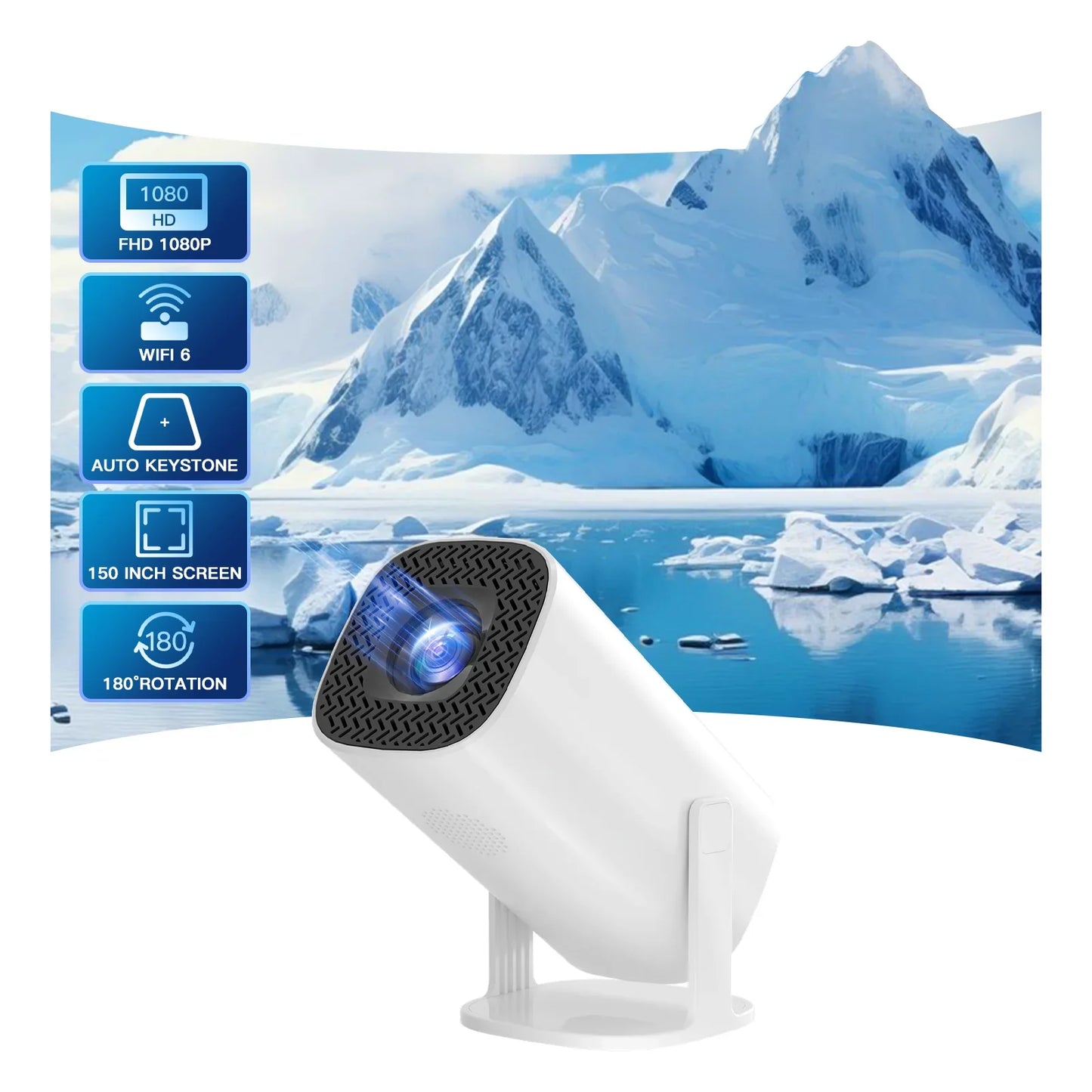 Smart Mini Portable Projector with Android 11, Wifi 6, and Bluetooth – Perfect for Outdoor Entertainment!